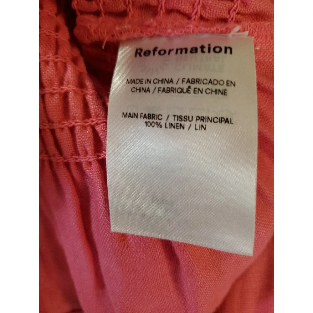 Reformation Cambria Linen Blouse Pink Peplum Sleeve Smocked Sweetheart Medium
